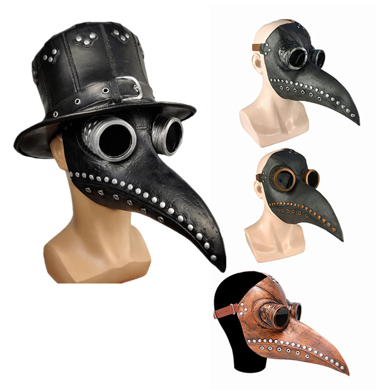 Disposable Surgical Mask - ฮาโลวีนยางสีดํา Plague Doctor หน้ากากจมูกยาวนก Beek Steampunk