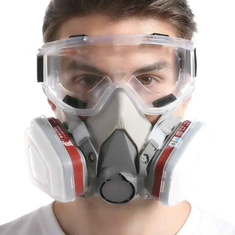 Dust Mask Construction - หน้ากากกันแก๊สแบบครึ่งหน้า รุ่น 6200 ใช้ซ้ำได้ พร้อมแผ่นกรองผ้าฝ้ายและแว่นตา สำหรับงานพ่นสี
